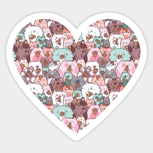 Cute cat pizza party in a heart Sticker